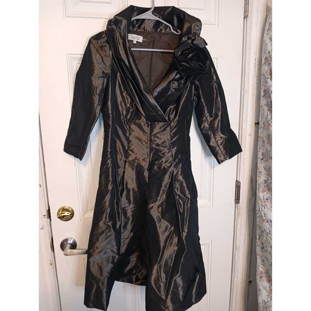 Rickie Freeman Terri Jon Taffeta Dress Sz 6 Metal… - image 1