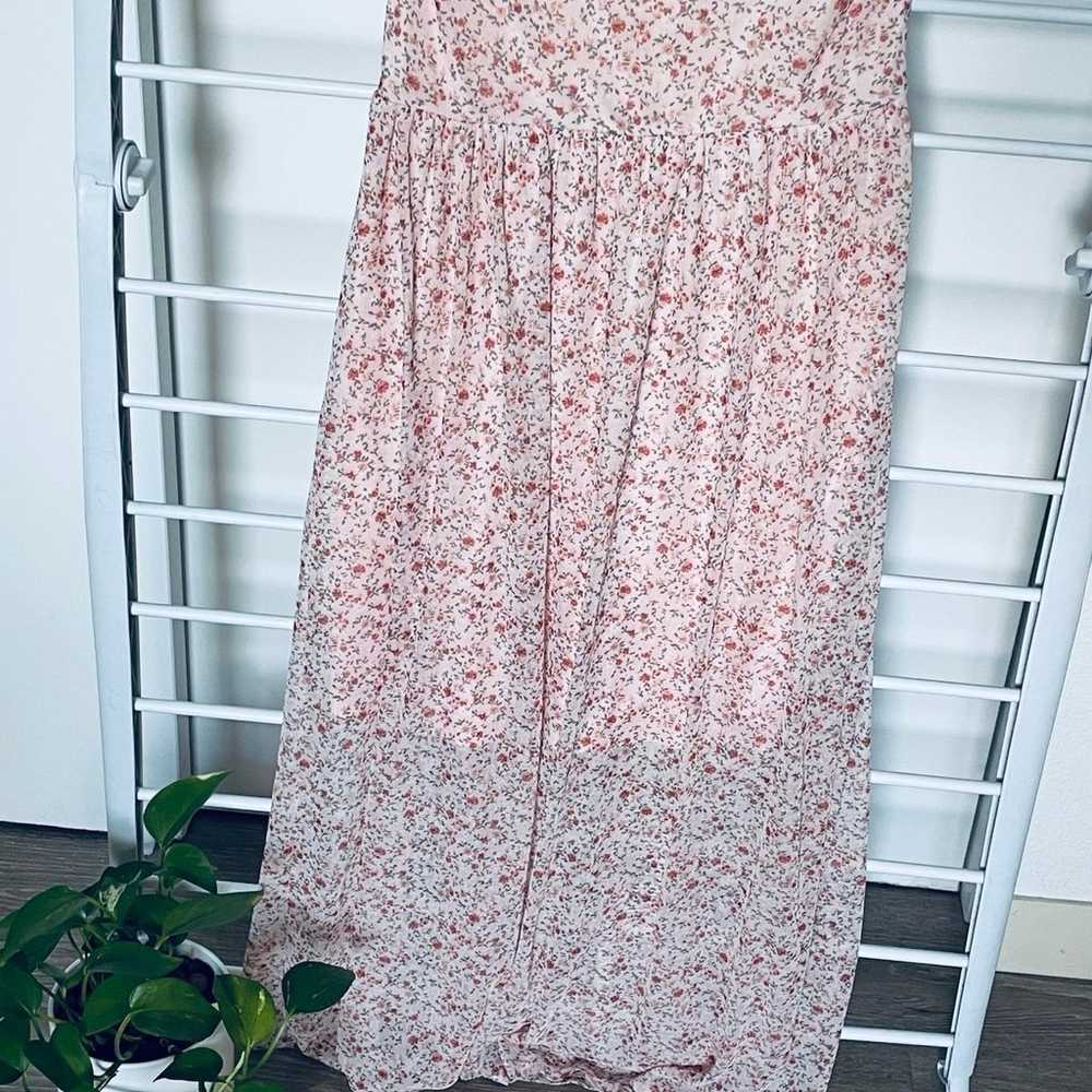 AUW Size Medium Sheer Floral Pink Maxi Dress - image 12