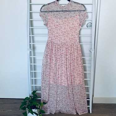 AUW Size Medium Sheer Floral Pink Maxi Dress - image 1