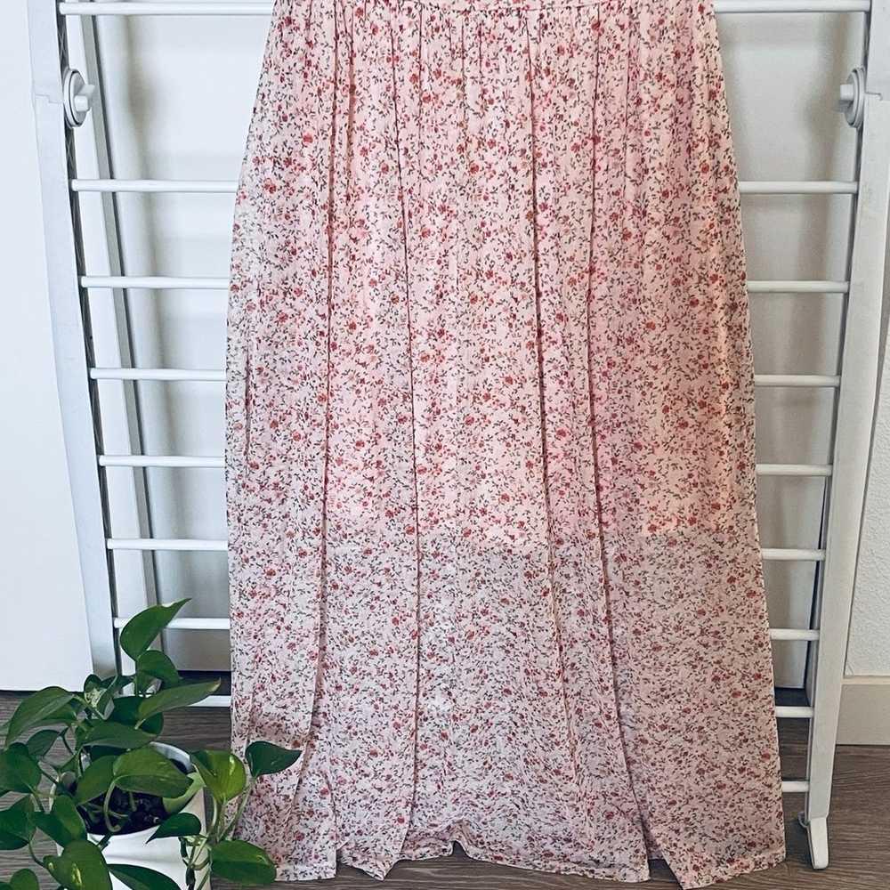 AUW Size Medium Sheer Floral Pink Maxi Dress - image 3