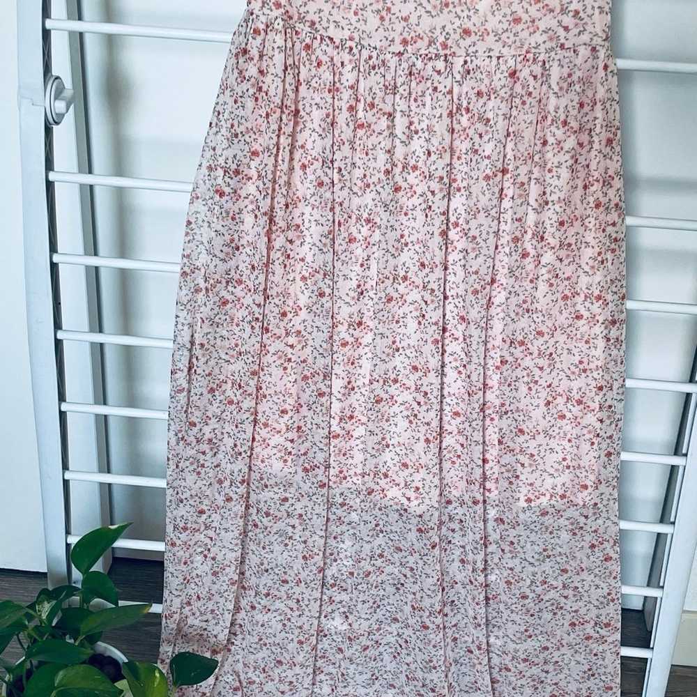 AUW Size Medium Sheer Floral Pink Maxi Dress - image 5