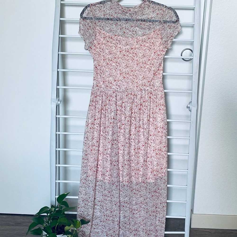 AUW Size Medium Sheer Floral Pink Maxi Dress - image 7