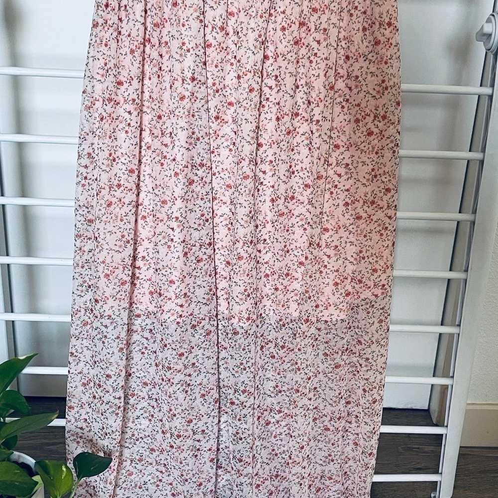 AUW Size Medium Sheer Floral Pink Maxi Dress - image 8