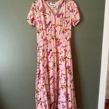 Pink floral maxi vintage dress - image 1