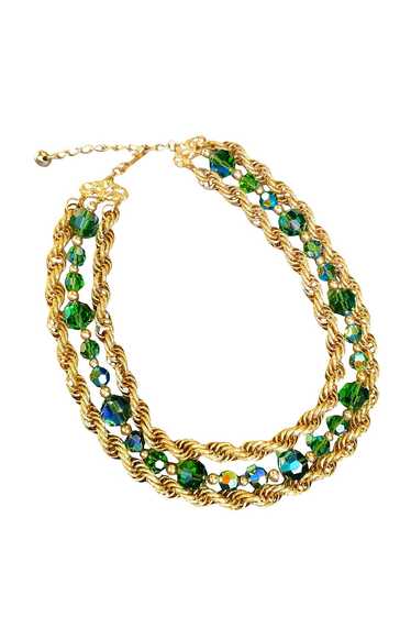 1960's Crystal Bead Triple Strand Necklace