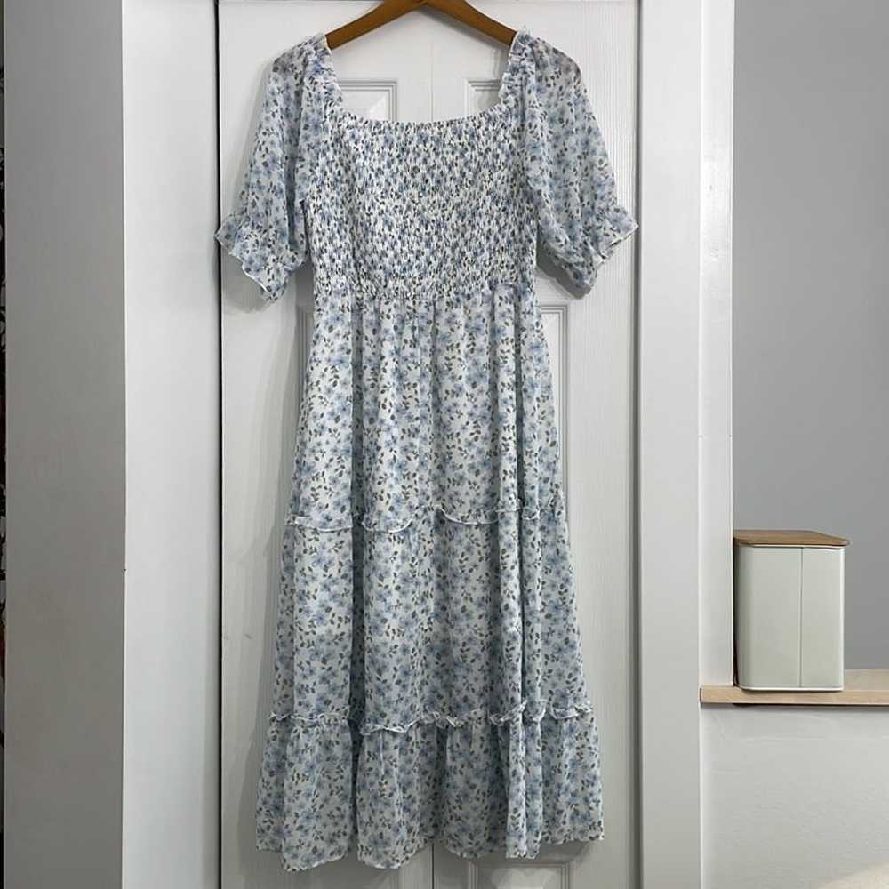 Blue Floral Midi Dress - image 1