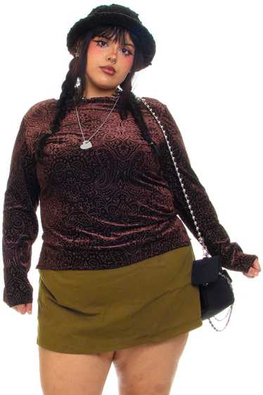 Vintage 90's Brown Velvet Pattern Top - XL/2X