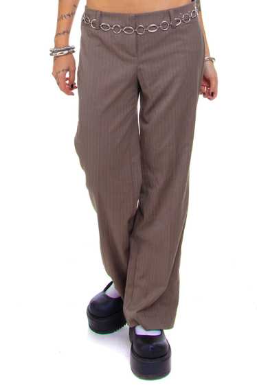 Vintage Y2K Light Brown Pinstripe Flare Trousers -