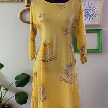 Vintage Yellow Palm Leaf Print Dress - image 1