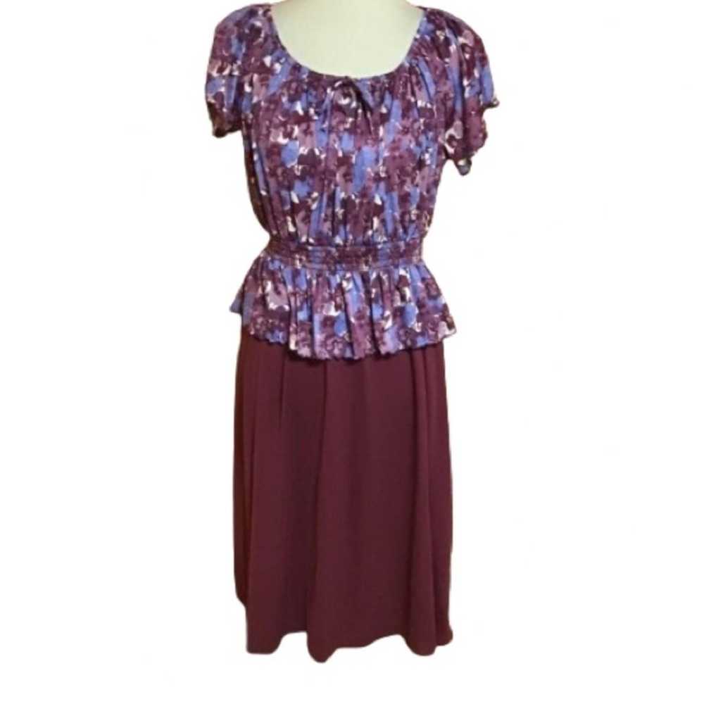 Vintage 70s floral peplum polyester dress - image 1