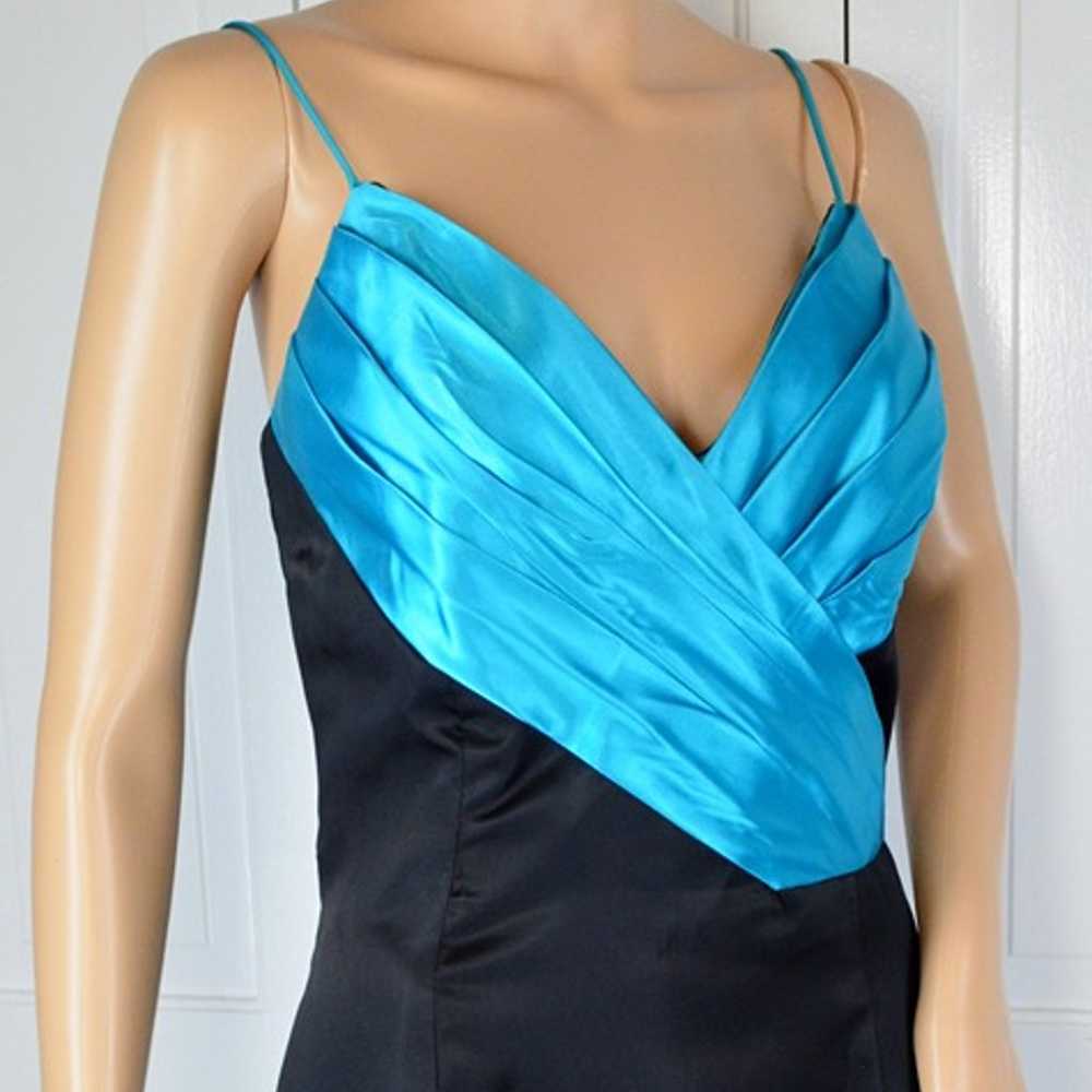 VTG Roberta Black Turquoise Color Block Plunging … - image 3