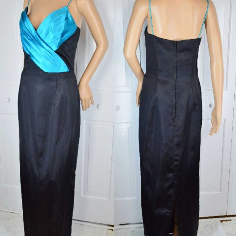 VTG Roberta Black Turquoise Color Block Plunging … - image 4