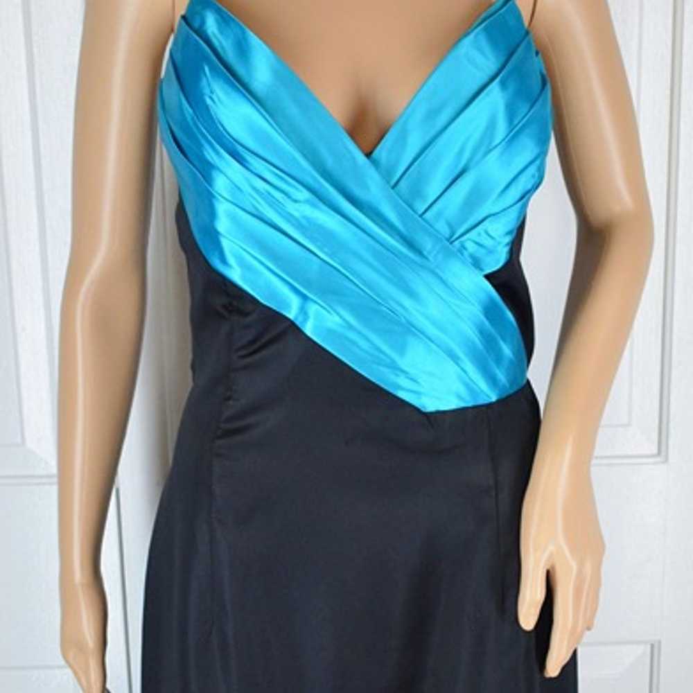 VTG Roberta Black Turquoise Color Block Plunging … - image 5