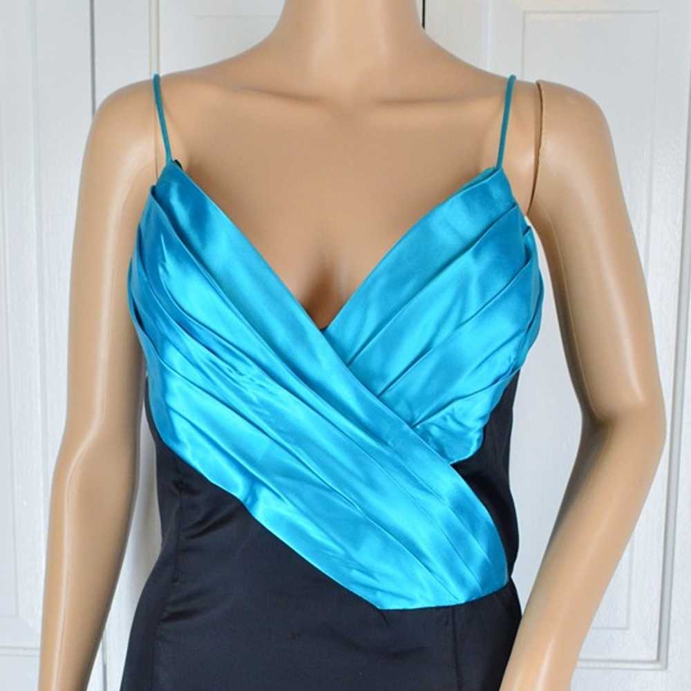 VTG Roberta Black Turquoise Color Block Plunging … - image 7