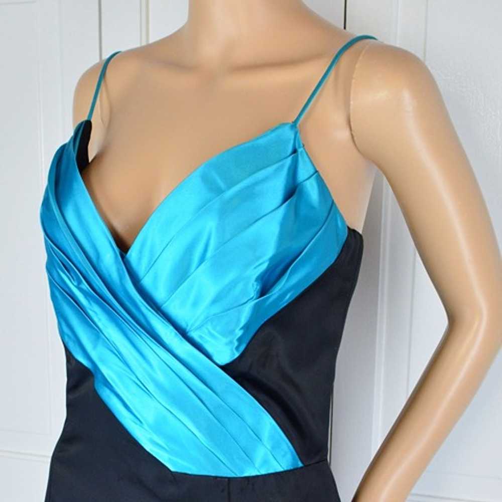 VTG Roberta Black Turquoise Color Block Plunging … - image 8