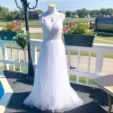 Wedding Dress Custom Beaded Sheer Back Full Skirt… - image 1