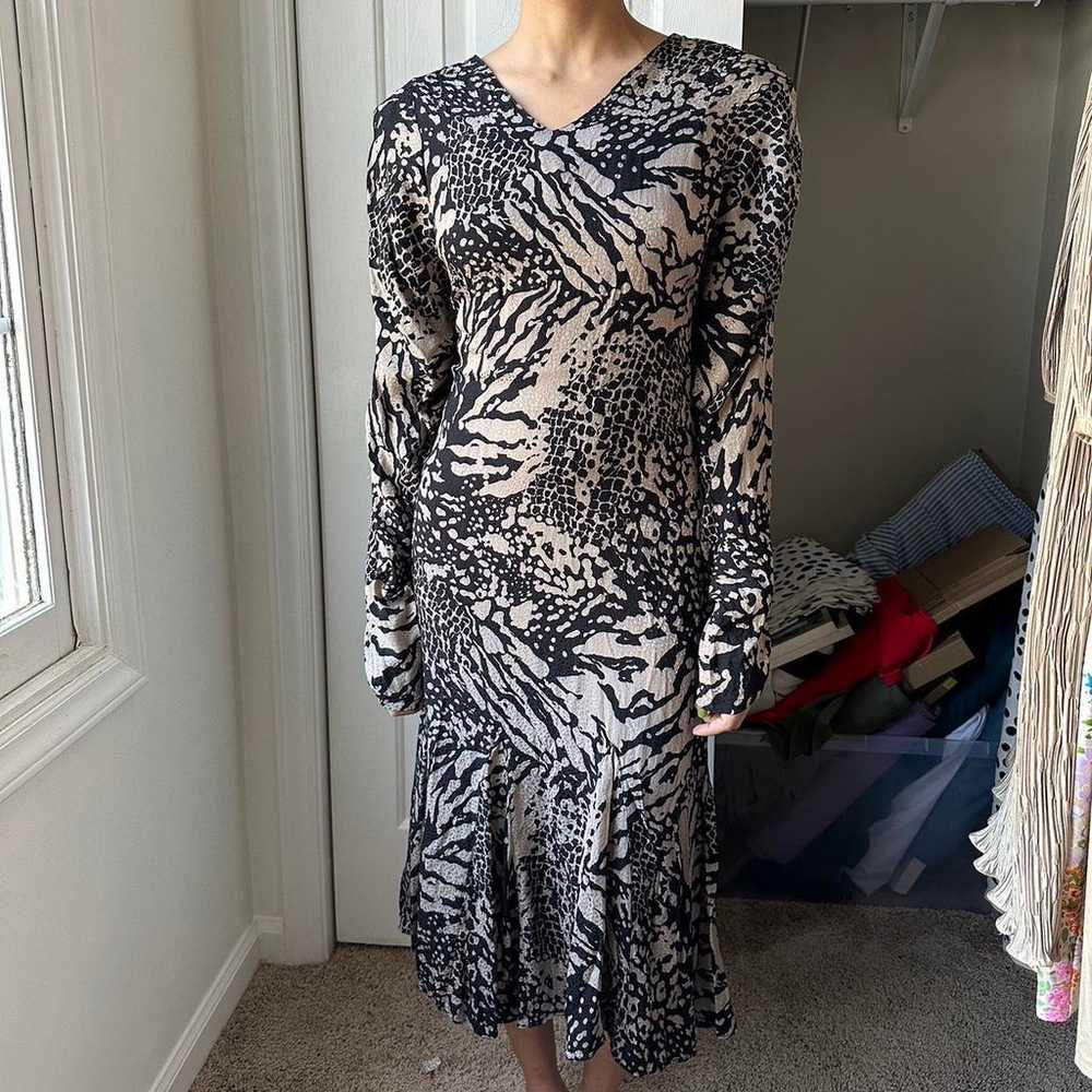 Black Bat Sleeve Animal Print Dress DORMAN VINTAGE - image 1