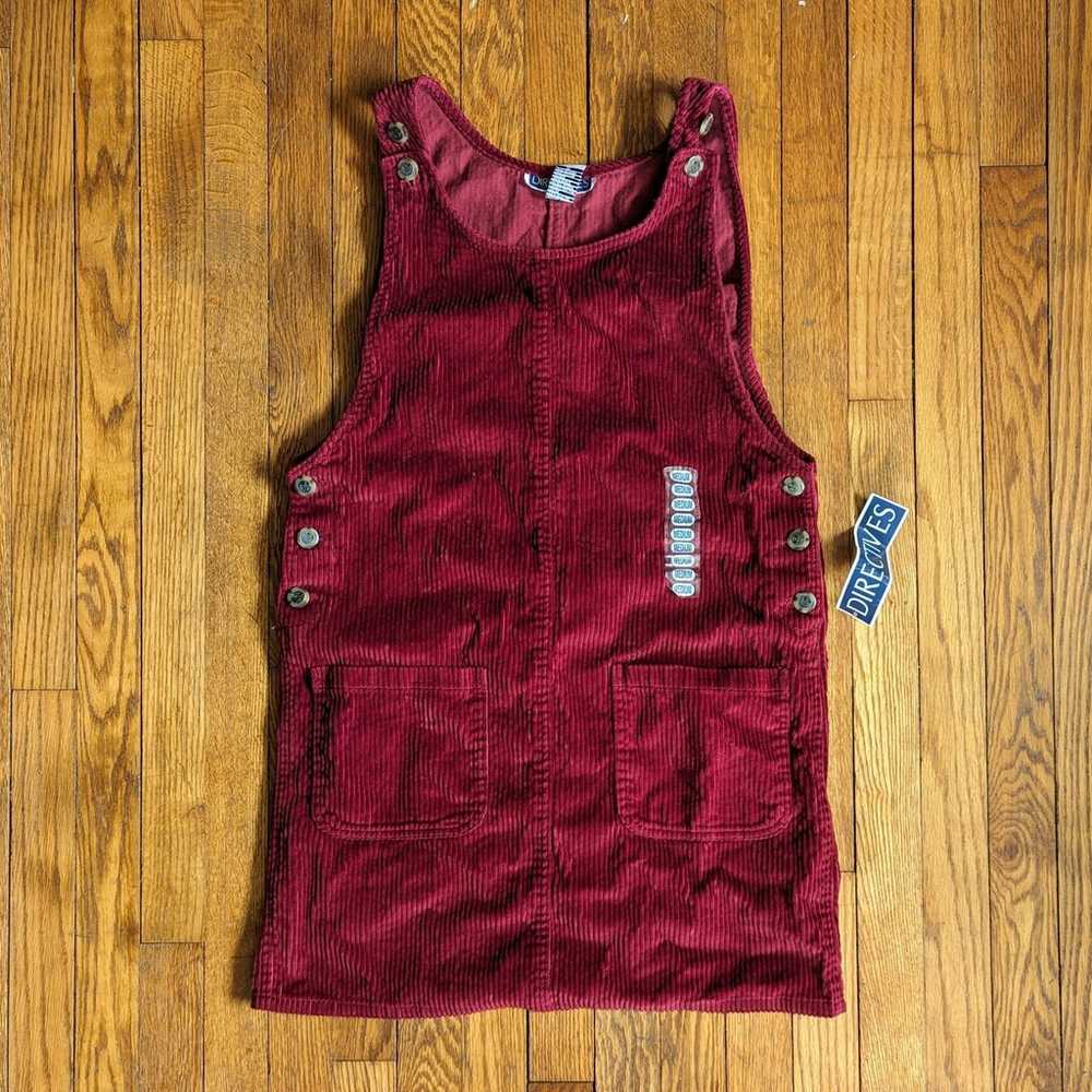 Vintage 90's Red Corduroy Overall Dress - image 1