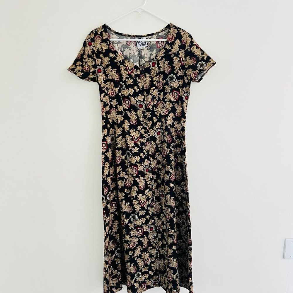 Vintage 90s CTME Black Floral Maxi Dress 8 - image 1