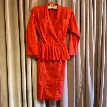 Vintage 80’s does 40’s red working girl peplum dr… - image 1