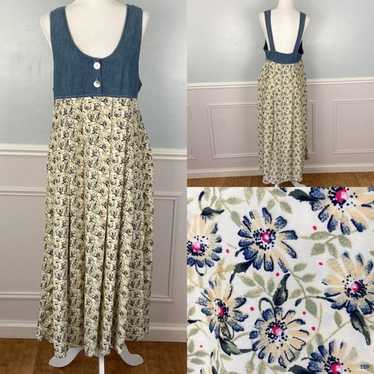 Vintage 90’s Express Denim and Floral Print Maxi … - image 1