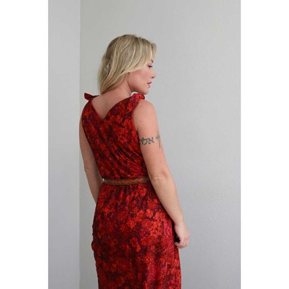 1970's Vintage Crimson Floral Terry Cloth Sundres… - image 9