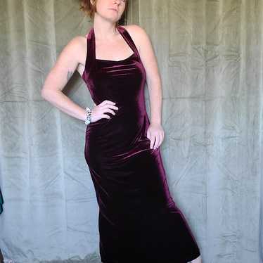 90s Burgundy Crushed Velvet Cocktail Dress