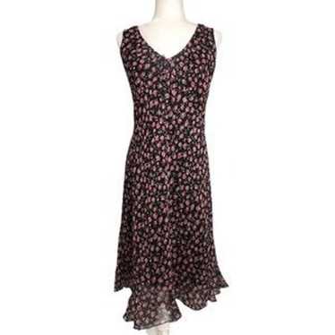 Vintage Floral Midi Dress Black Pink