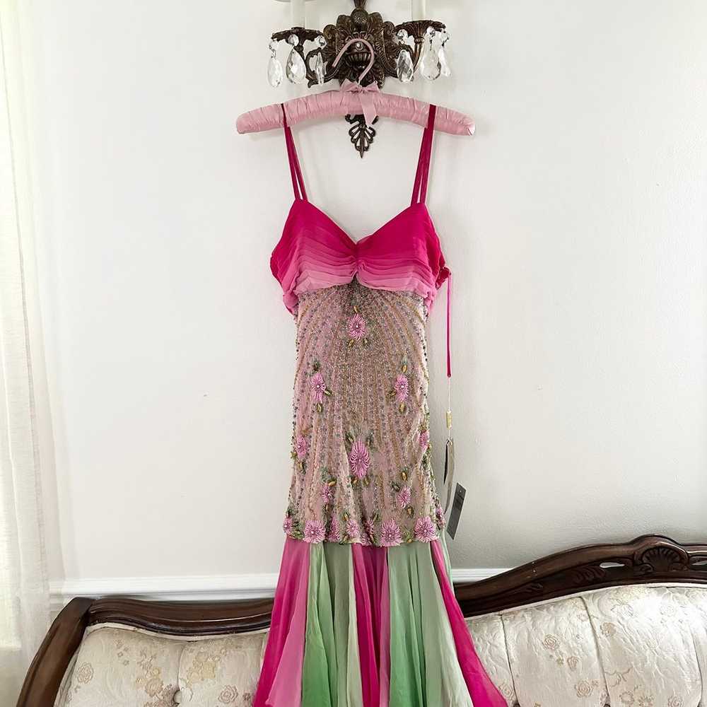 Vintage 90s Pink and Green Silk Designer Fairy Go… - image 2