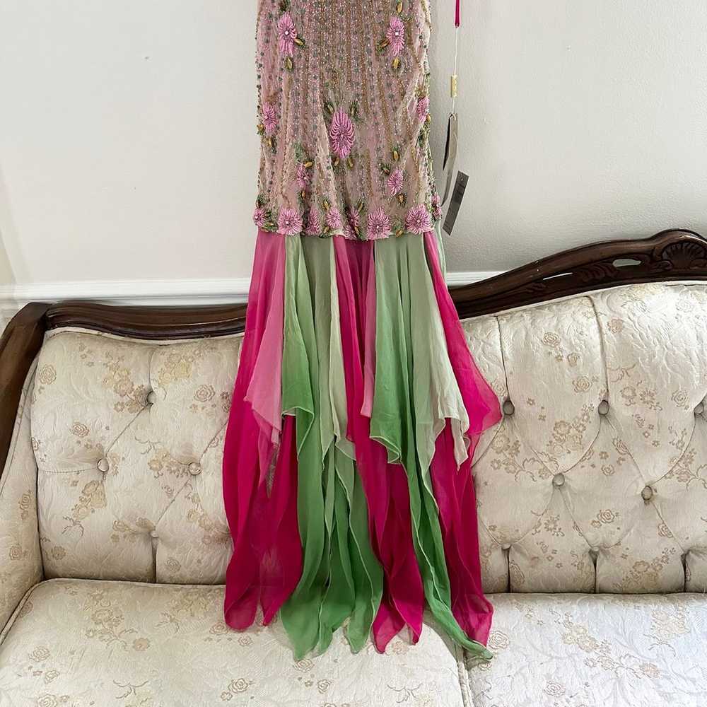 Vintage 90s Pink and Green Silk Designer Fairy Go… - image 3