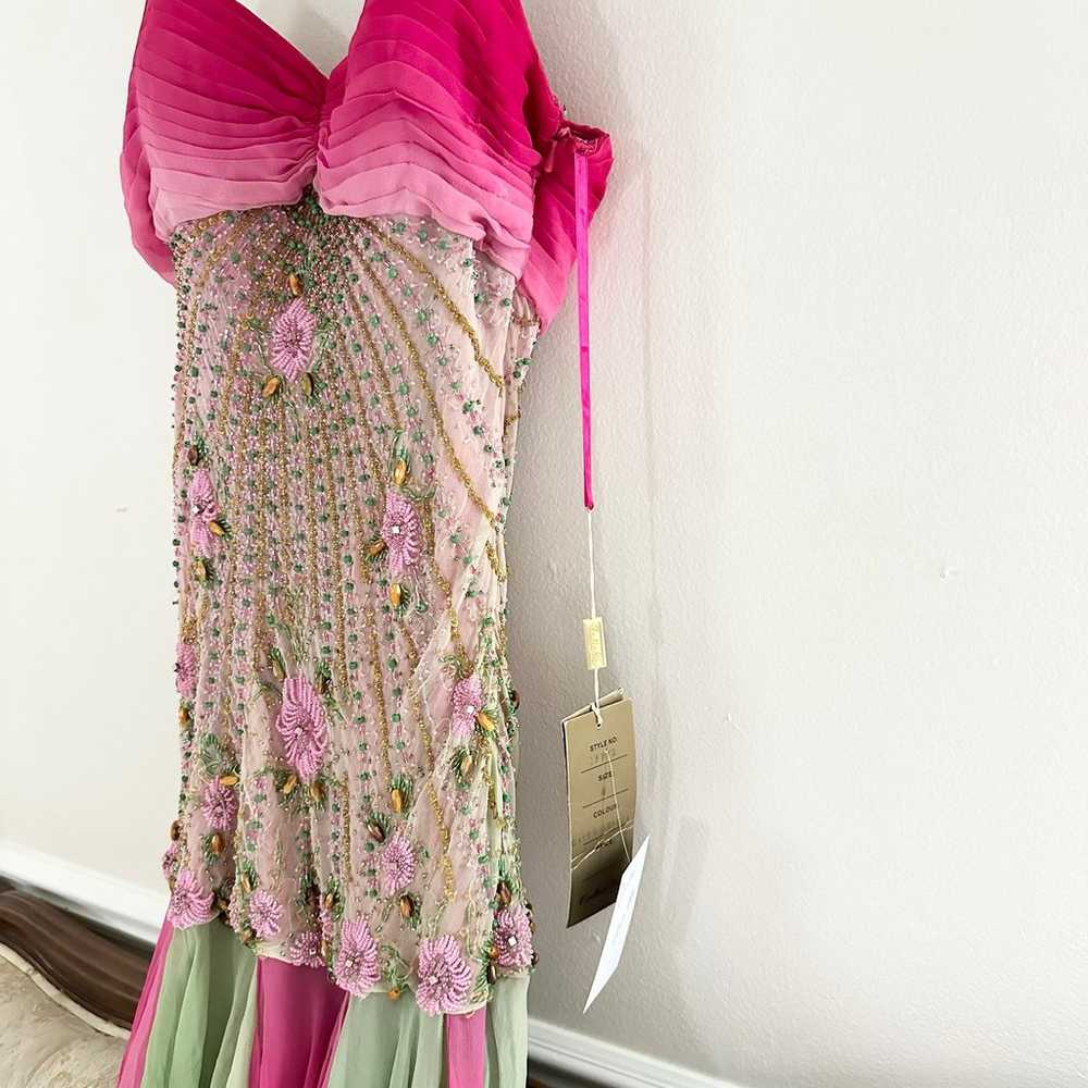 Vintage 90s Pink and Green Silk Designer Fairy Go… - image 4