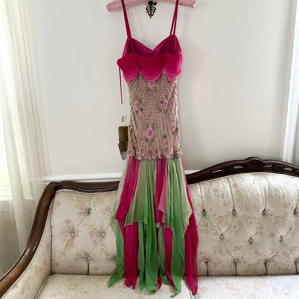 Vintage 90s Pink and Green Silk Designer Fairy Go… - image 6