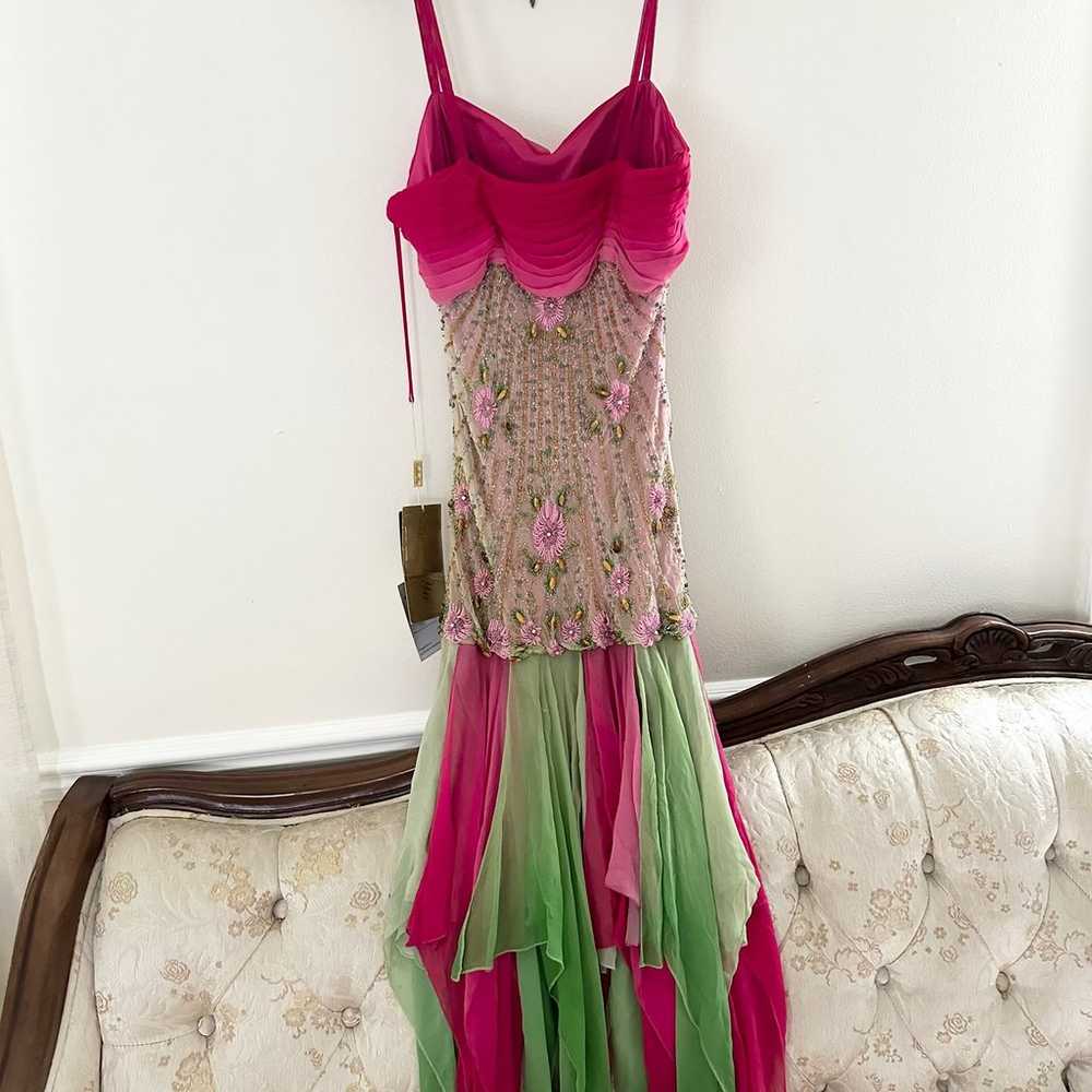 Vintage 90s Pink and Green Silk Designer Fairy Go… - image 7