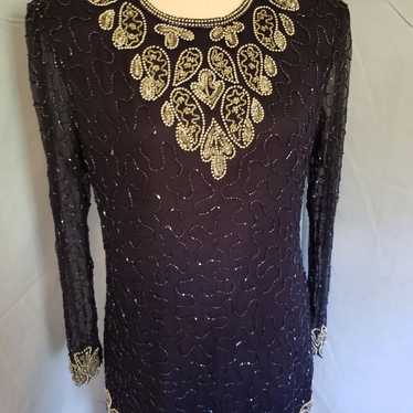 Vintage Navy and Silver Beaded Dress