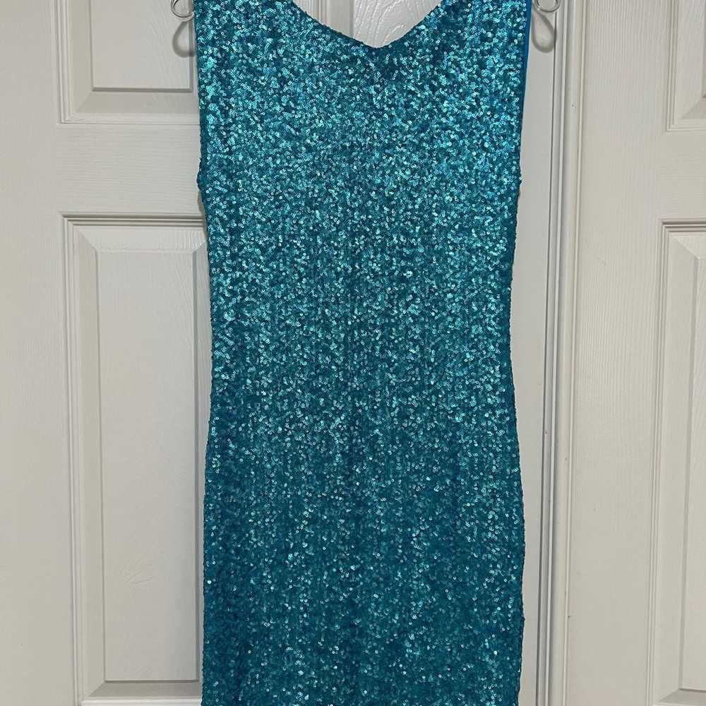 Vintage Open back sequins blue mini dress. Size L - image 1