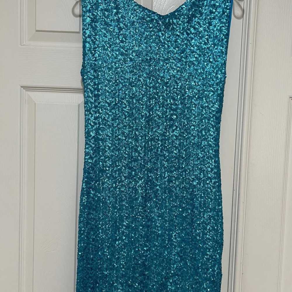 Vintage Open back sequins blue mini dress. Size L - image 2