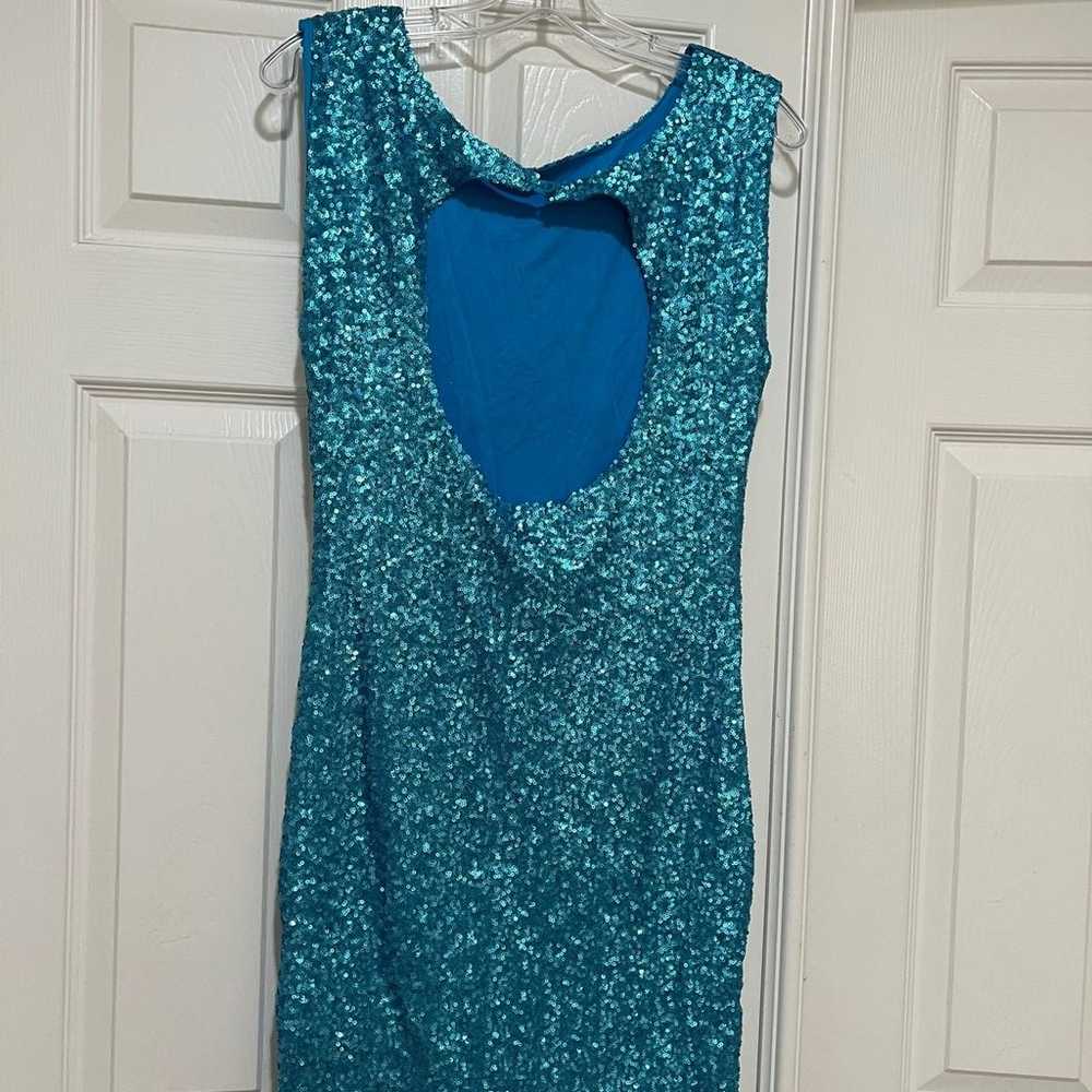 Vintage Open back sequins blue mini dress. Size L - image 4