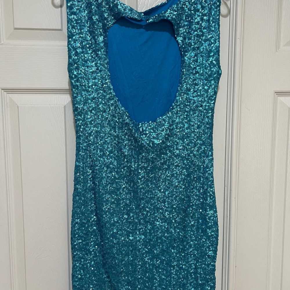 Vintage Open back sequins blue mini dress. Size L - image 5