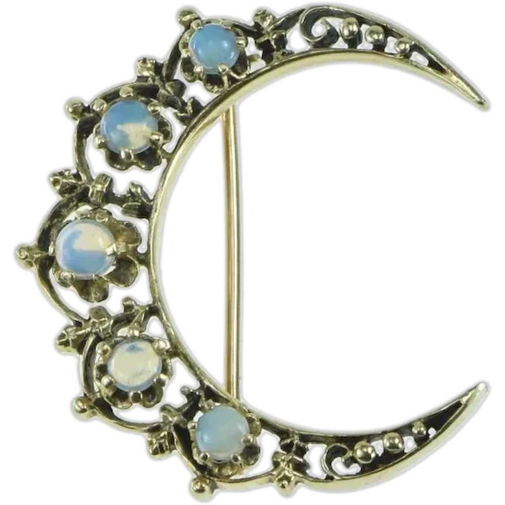 14K Victorian Opal Crescent Moon Vintage Pin/Broo… - image 1