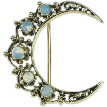 14K Victorian Opal Crescent Moon Vintage Pin/Brooc