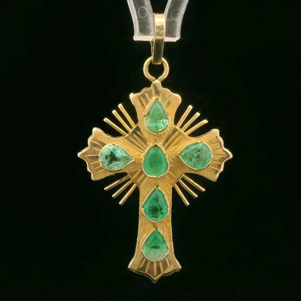 Vintage 18k Yellow Gold 1ctw Pear Cut Emerald Cro… - image 2