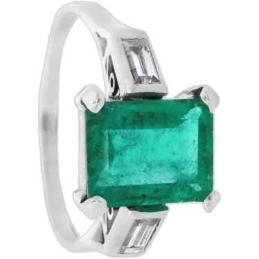 Art Deco 1920 Platinum ring with Emerald, Diamonds