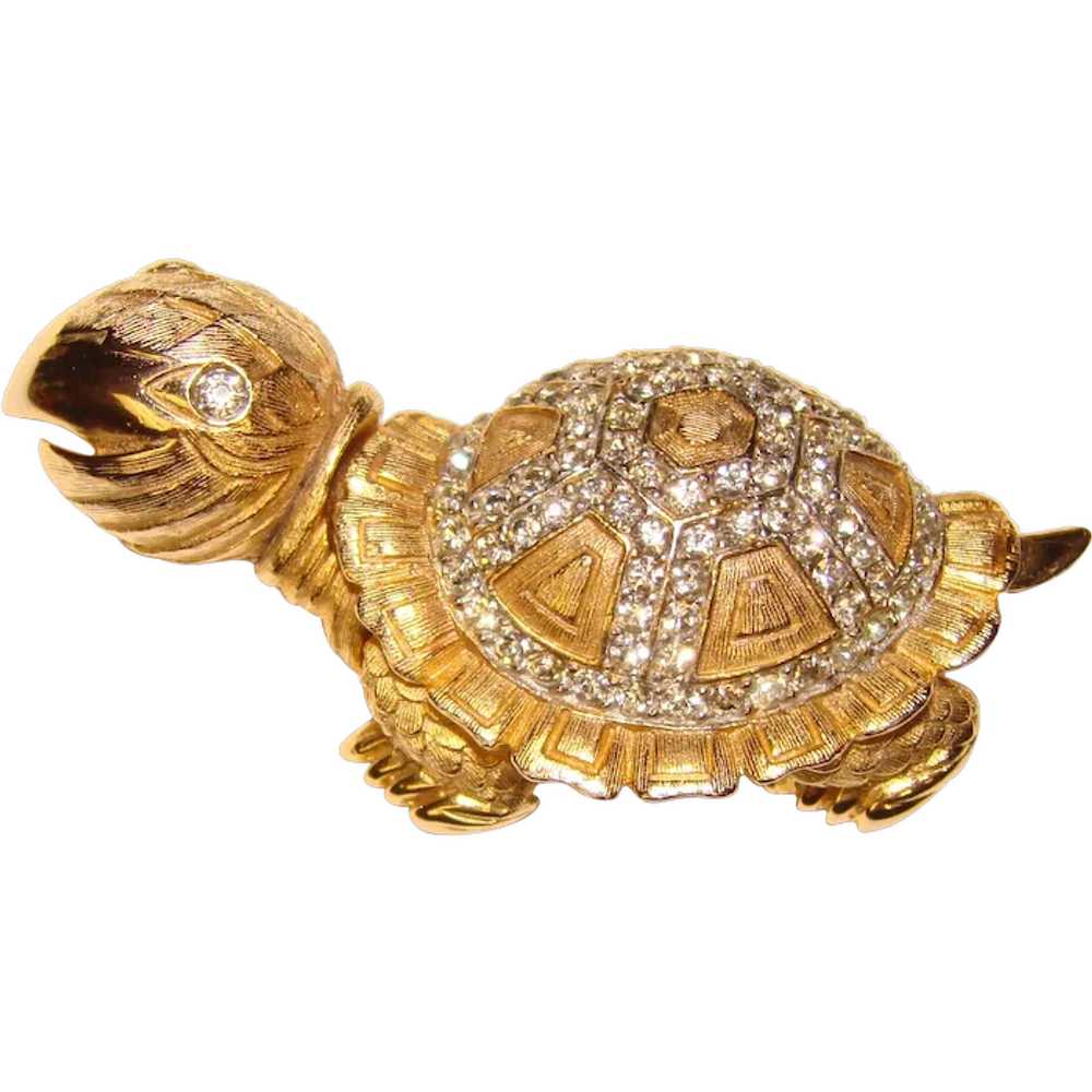 Awesome TURTLE Vintage Figural Rhinestone Brooch - image 1