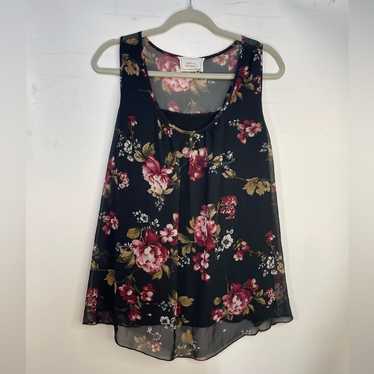 Other Mauve Floral Black Racerback Black Tank Blo… - image 1