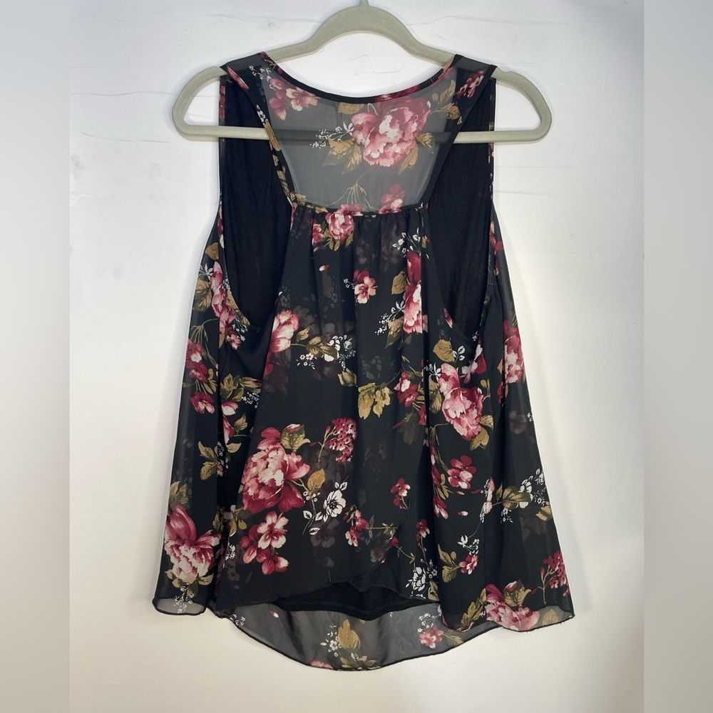 Other Mauve Floral Black Racerback Black Tank Blo… - image 2