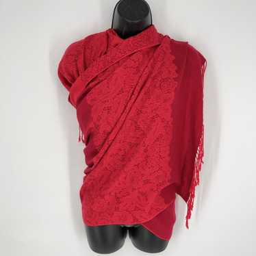 Other Pashmina Red Fringe Accent Silk Blend Scarf… - image 1