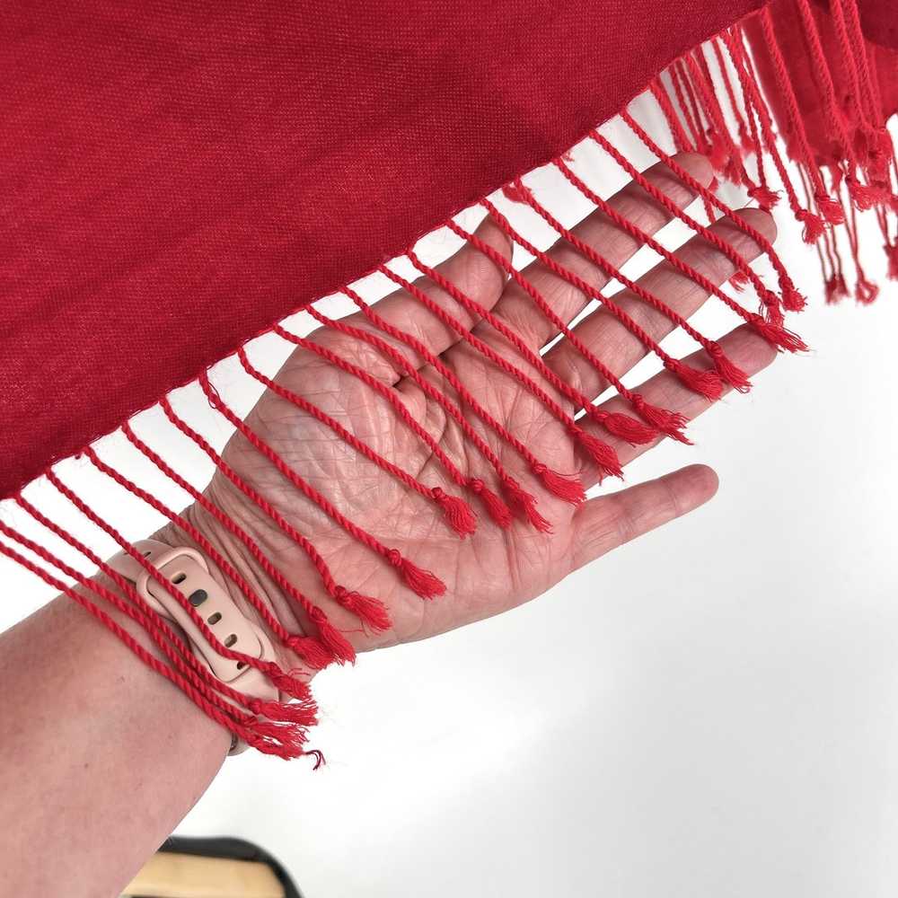 Other Pashmina Red Fringe Accent Silk Blend Scarf… - image 4