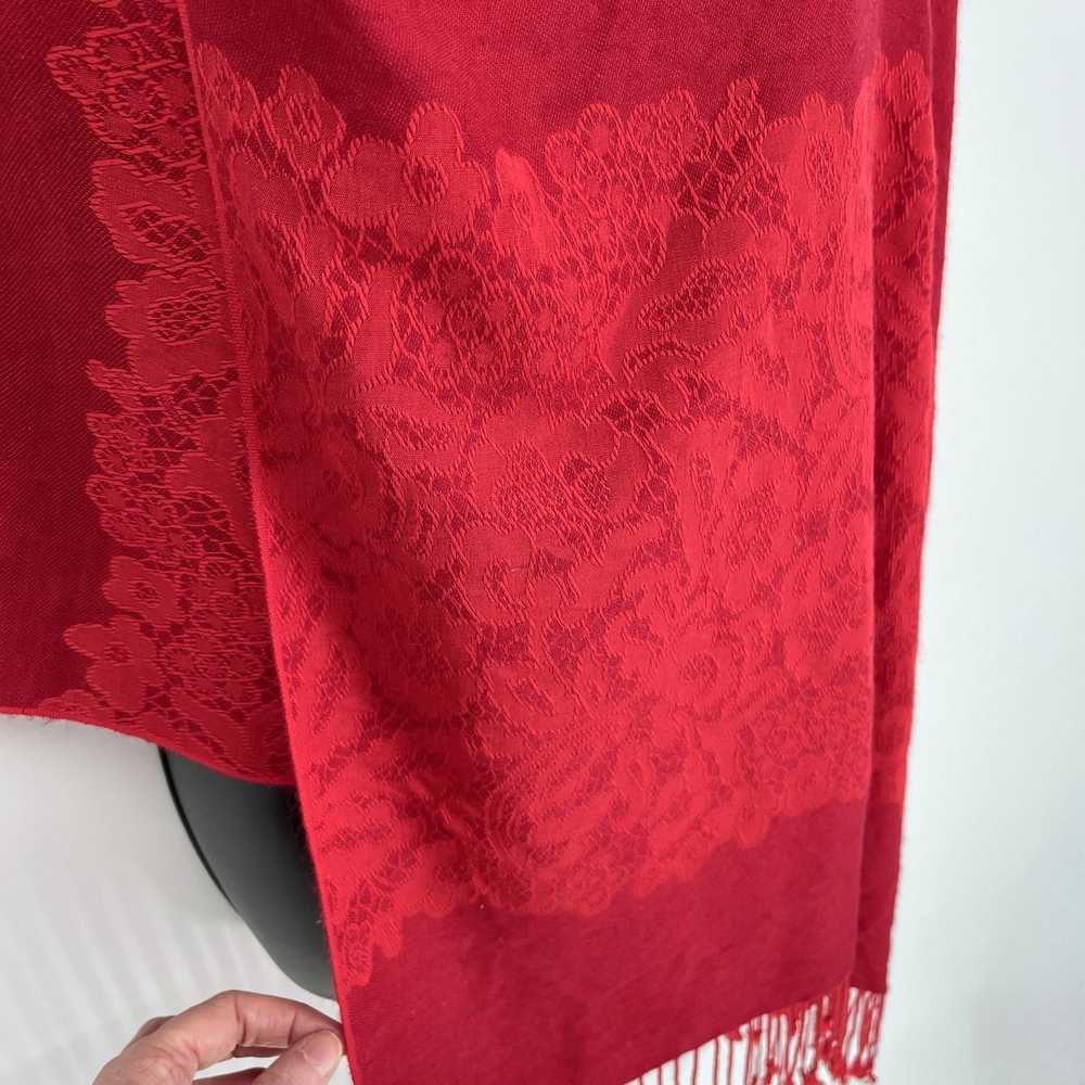 Other Pashmina Red Fringe Accent Silk Blend Scarf… - image 6