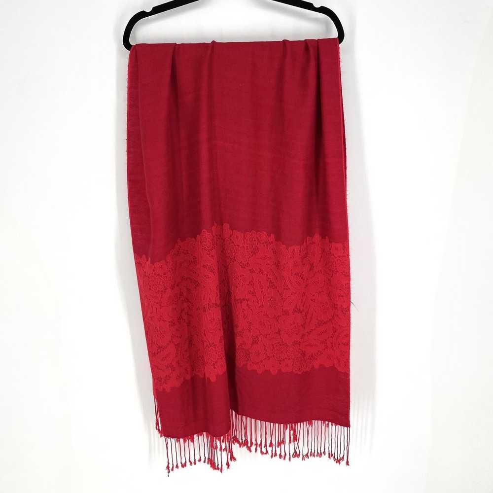 Other Pashmina Red Fringe Accent Silk Blend Scarf… - image 8