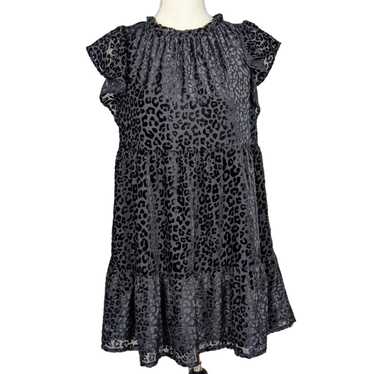 Loft LOFT Leopard Print Velvet Swing Dress Black S